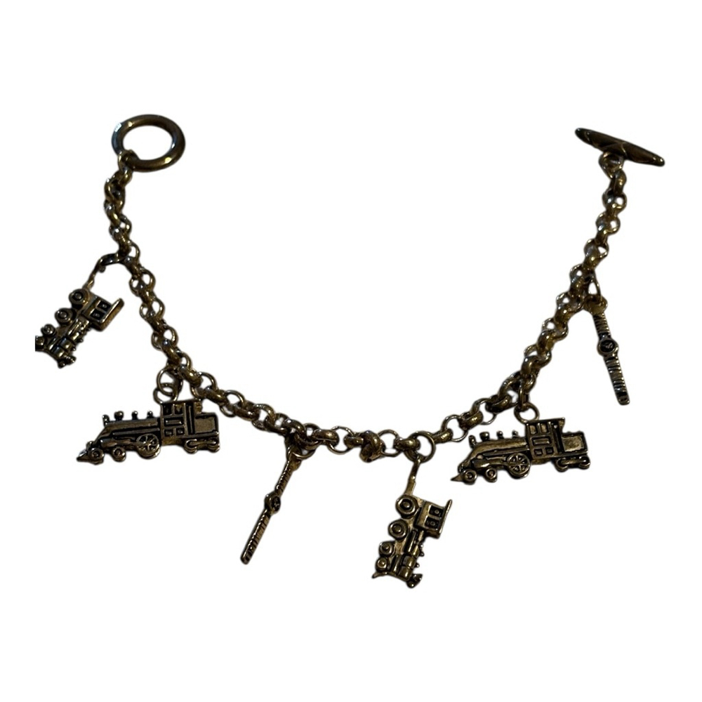 Vintage Silver Train Charm Bracelet One Size